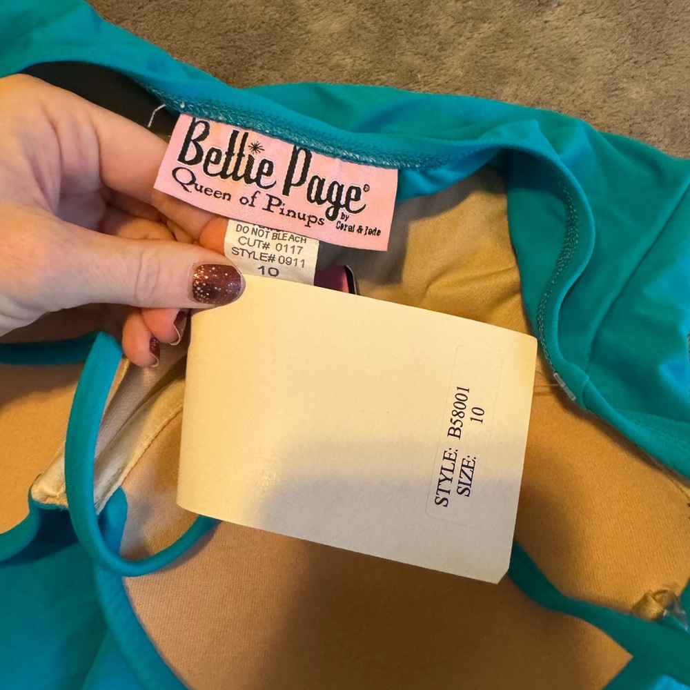 Bettie Page Turquoise One Piece Swimsuit - Picture 2 of 3